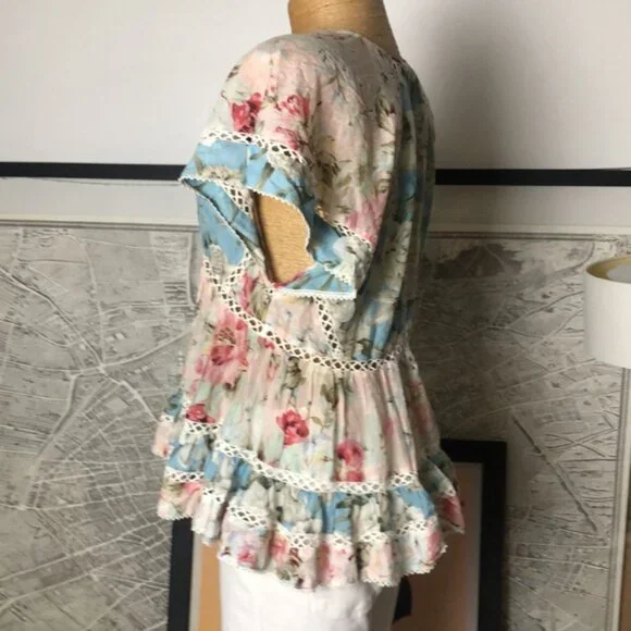 Zimmerman Floral Lace Trim Women Top Size 3 - Picture 5 of 14